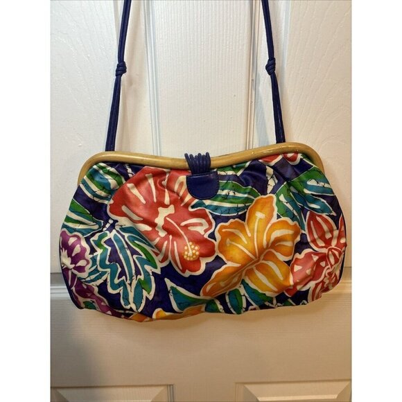 vintage liz claiborne Floral Wood Accent purse - Picture 9 of 16